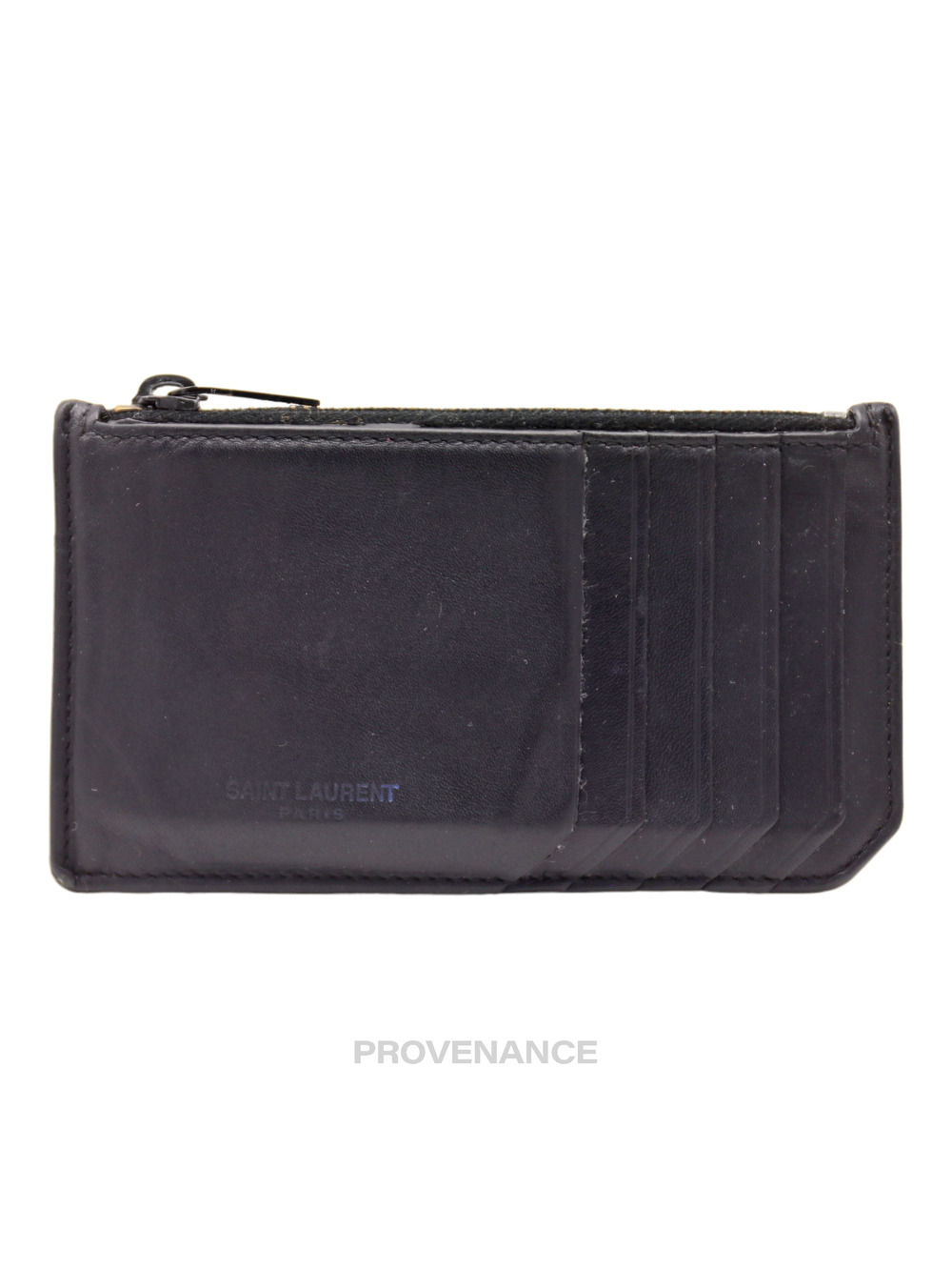 🔴 SLP Fragment Zip Card Holder Wallet - Black Leather